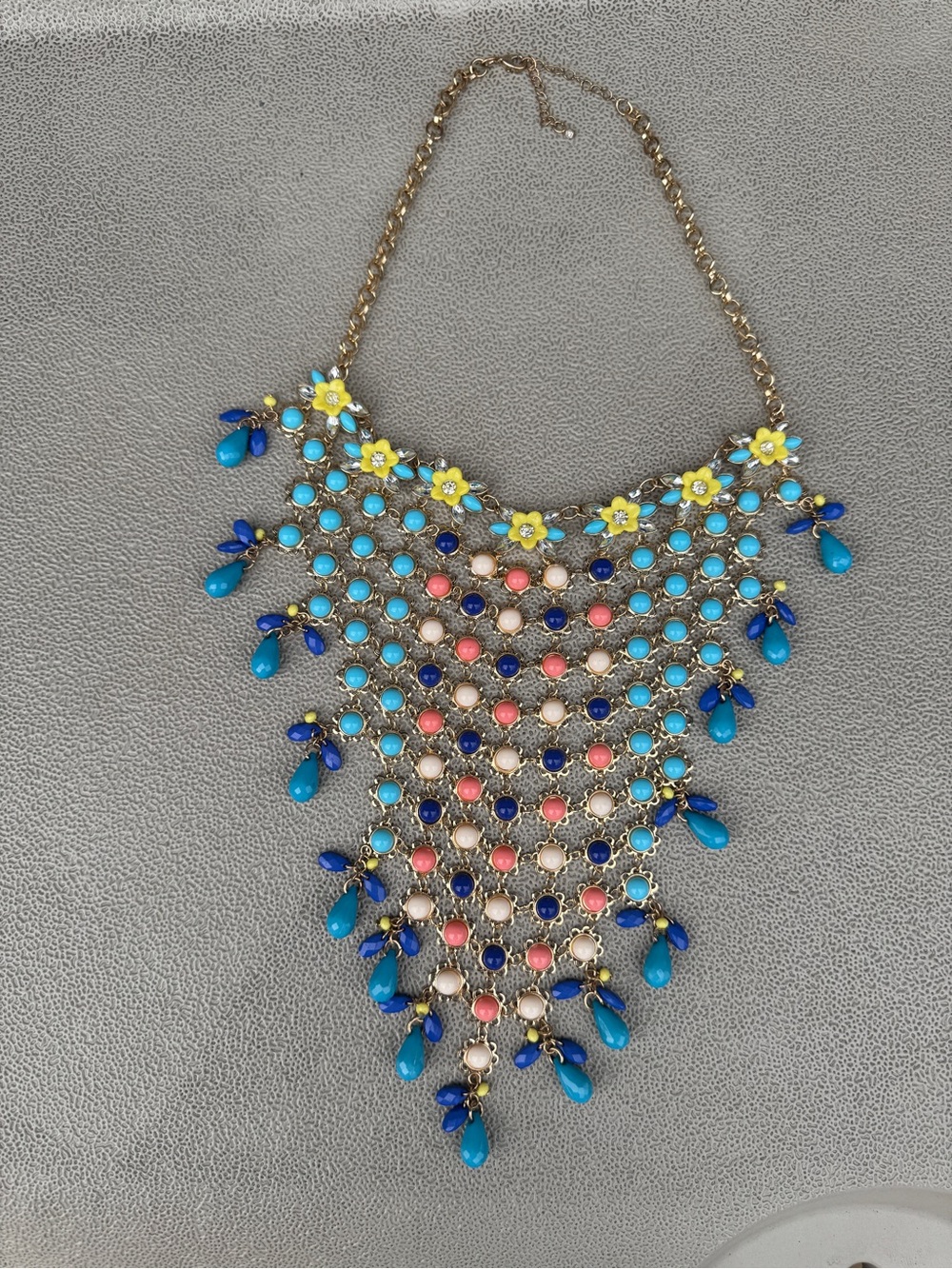 Floral Statement Bib Necklace | Gold-Tone Turquoise Coral Blue Boho Jewelry